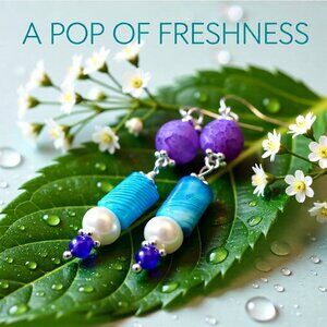 Upscale Pearls + Gemstone Beaded Dangle Summer Earrings! Colorful! Spunky! Boho!